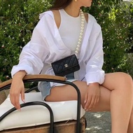 CHANEL珍珠 mini woc 鏈條包 黑色淺金扣15*9.5*3.5 98新配件塵袋保卡