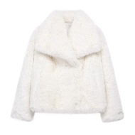 Women Faux Fur Jacket Turn-down Collar Fuzzy Cozy Short Type Outerwear Long Sleeve Loose Fit Celebri
