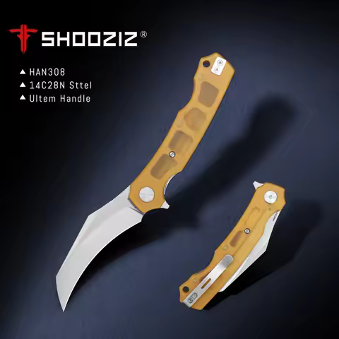 Shooziz-HAN308,Pikal Pocket EDC Knife for Men , Hawkbill Folding Knife & Ultem/G10 Handle，3.15"14C28