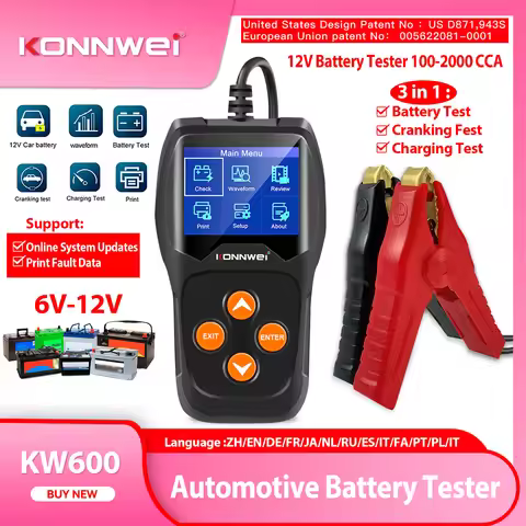 2026 New KONNWEI KW600 Car Battery Tester 6V 12V Real-time Battery Health Monitoring Charging Test A
