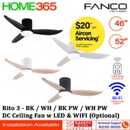 (PRE-ORDER) Fanco DC Motor Ceiling Fan with LED Light &amp; Remote Control (WIFI Optional) 46" / 52" Rito 3