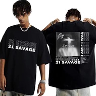 2026 Limited 21 Savage I Am I Was Sampul Album T Shirt Lelaki Wanita Harajuku Vintage T-shirt Lengan