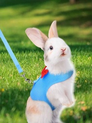1入貓兔可調節胸衣式透氣網眼蝴蝶結寵物胸背帶套裝,適用於小型寵物的四季使用