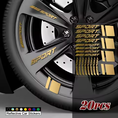 A Set of 20 Reflective Vinyl Stickers, Suitable for Car Wheels, Featuring Hash Marking Stripes and R