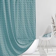 Siiluminisoy Extra Long Boho Shower Curtain Woven Fabric 84 Inch Teal Shower Curtain, 72 x 84 Tufted