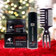Combo - Sáp AKUMA HERO Clay 95gr tặng kèm Gôm xịt mềm 150ml và lược chính hãnh