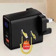 65W Charger Type C Fast Charging Charger GaN Dual Port Charger with Digital Display USB A and USB C 