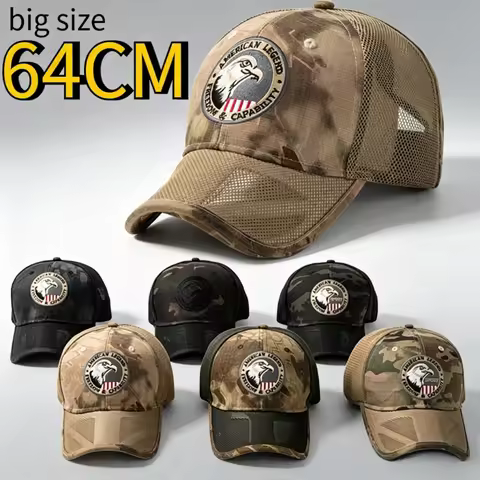 New Big Size 59-64cm Mesh Baseball Cap Embroidered Eagle Head Logo Velcro Adjustable Sports Hats Out
