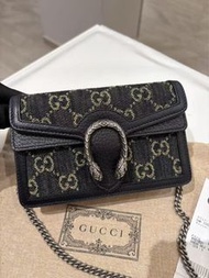 Gucci 古馳 Dionysus經典虎頭扣飾肩斜背酒神包 迷你黑酒神單寧