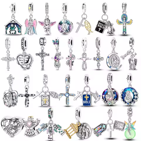 925 Sterling Silver Cross Bible Religion Angel Elf Beads Charms Pendent Jewelry Fits 925 Original Br