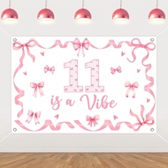 Kreatwow Bow 11th Birthday Decorations for Girls Pink 11 is A Vibe Backdrop Banner 4.92x3.28ft Bow C
