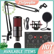 【Z5stpeq8m】K16 Condenser Microphone Set with V9X PRO Live Sound Card, Scissor Arm, Shock Mount and Cap for Studio Recording