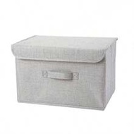 1pc Washable Linen Foldable CD Storage Box, Collapsible Storage Bin With Lid, Toy Organizer Basket, 