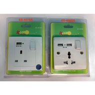 Eurosafe 13A socket c/w 5v 2.1A USB port / 13A universal socket c/w 5v 1A USB post x 2