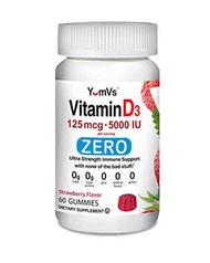 [PRE-ORDER] Vitamin Zero D D3 Gummies 5000 iu by YumVs | Keto Friendly Sugar Free Gummy Supplement for Adults Kids | Suitable for Diabetics | 125 mcg – 5000IU Vitamin D3 | Strawberry Flavor Chewables - 60 Count (ETA: 2022-08-21)