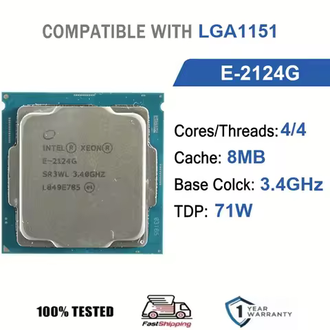 Intel Xeon E-2124G 4 Core 4 Thread 3.4GHz 71W 8MB Cache 14nm LGA 1151 SR3WL DDR4 2666 MHz Coffee Lak