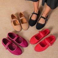European-American Style Suede Mary Jane Flats - Red