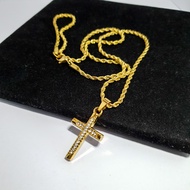 Ice Crystal Cross Necklace High Quality Gold Plated Materials  Non Tarnish and Hypoallergenic Gold w
