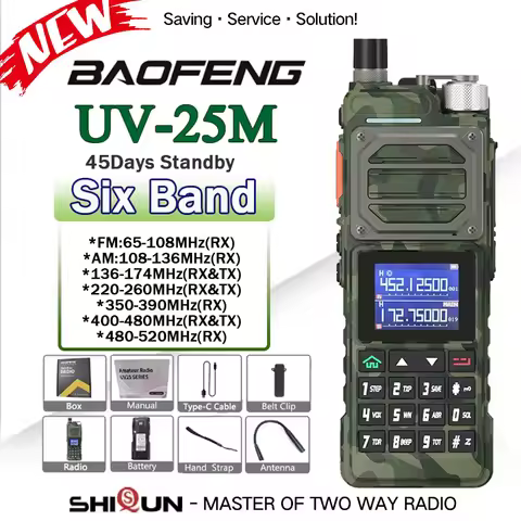 UV-25M Baofeng Walkie Talkie UHF VHF Six Band Long Range Radio Type-C Charger FM NOAA 999CH UV-25 Pr