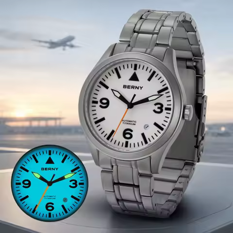 BERNY Aviation Top Titanium Mechanical Men Watch Sapphire AR Coating Supper Luminous 10Bar Sport Wat
