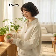 Lovito Women's Casual Plain Zipper Sweatshirt for Spring and Summer L102AD477