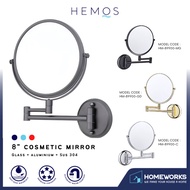 HEMOS 8" TWO-SIDE 360° SWIVEL WALL MOUNT FOLD 1X/3X MAGNIFY COSMETIC MIRROR CERMIN DINDING HM-89900