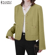 ZANZEA Women Korean Fashion V-neck Short Long Sleeve Pocket Daily Blazer