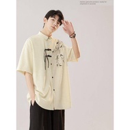 Engaged Boys Wear New Chinese Suit License Short sleeved Shirt Men s Black Guofeng Shirt Bamboo Embr