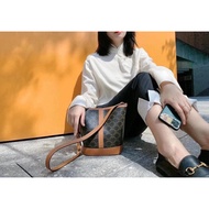 Canvas logo Leather Bucket Bag Horseshoe Buckle Shoulder Bag Diagonal Bag/Female Bag Bag Bucket Bag 