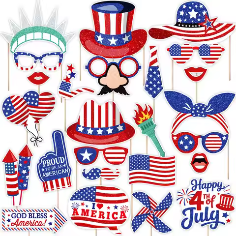 25Pcs Independence Day Party Supplies American paper photo props 4th Of July USA Party Decor