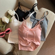 【Ready stock】辣妹纯欲蕾丝花边吊带背心女打底带胸垫修身蝴蝶结设计感无袖上 5tWgWP6hWm1026