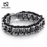 Kalen 316L สัตว์มังกรสร้อยข้อมือสแตนเลสและหนังสำหรับผู้ชายฮิปฮอปเสน่ห์เชื่อมโยงห่วงโซ่เครื่องประดับห