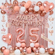 Rose Gold 25th Birthday Decorations For Women, Happy 25th Birthday Party Packs With Happy Birthday B