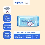 AGABOM Premium Ultra Thick Baby Mini Wet Wipes 55gsm (8's x 1 Pack) (2025 October Expired)