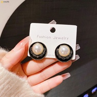 1B411 Vintage Dripping Oil Circle Pearl Earrings Alloy Retro Design For Women