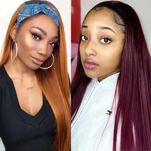 Ombre 1B/30 99J Headband Wig Human Hair Bone Straight Wigs for Black Woman Blonde Gluelees Full Mach