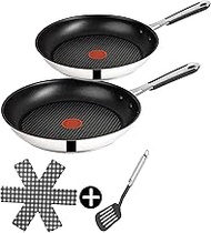 Tefal E30 Jamie Oliver Induction Pan Set 4 Pieces – SET7 Small Pan 20 cm + Large Frying Pan 28 cm Non-Stick Coating for Small Households Including Spatula + Protector Silver