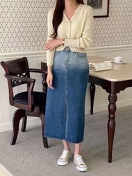 Moci 韓國春季開叉牛仔中長裙
