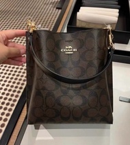 閒置全新正品Coach蔻馳Mollie 22小號水桶包黑咖老花