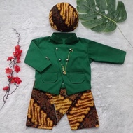 FREE BLANGKON Baju Beskap Anak dan Bayi Laki-laki modern Warna Hijau Army