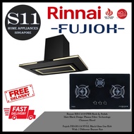 Rinnai RH-C1059-PBR Sleek &amp; Stylish Matt Black Design Plasma Filter Technology  Chimney Hood + Fujioh FH-GS5530 SVGL Black Glass Gas Hob  With 2 Different Burner Size BUNDLE DEAL - FREE DELIVERY