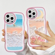 (Wave Case) For iPhone 11 Pro 12 Pro Max 12 Mini Casing Painting Flower Cover Shockproof Silicone Phone Softcase
