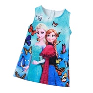 Frozen Anna Elsa Dress for Girls Casual Clothes Butterfly Flower Print Baby Girls Dress Kids Elza Co