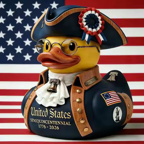 US Semiquincentennial 1776-2026 Patriot Rubber Duck Figurine, Patriotic Collectible Duck Decor, Amer