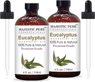 MAJESTIC PURE Eucalyptus Essential Oil, Therapeutic Grade, Pure and Natural, for Aromatherapy, Massage, Topical &amp; Household Uses, 4 fl oz (Pack of 2)
