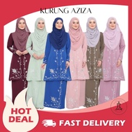 KURUNG AZIZA Baju RayaKurung Moden Muslimah Size S-3XL READY STOCK Dengan Sulaman Benang Silver