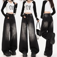 S-5XL~牛仔裤长裤Long jeans pants blue black denim straight wide leg loose Korean style highwaist casual l