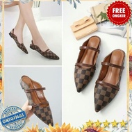 Flatshoes Elvi Chess Bm88 Brown Cross 2 Motif Box Code Lv01 - Brown 36 Abg Shoes