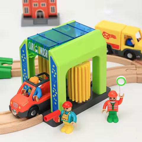 Wooden Train Track Plastic Police Station Car Wash Room City Scene Accessories Compatible with Woode