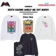 (3.3) Crewneck HM Haring Help Me Out Buddy White Navy Free Paper Bag Full FullTAG Hoodie Jacket Swea